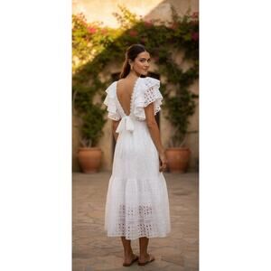 Charo Ruiz Ibiza Linda Embroidered Eyelet Midi Dress White S